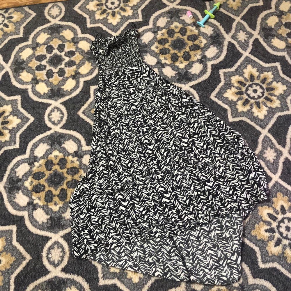 Black/white print strapless highlow dress